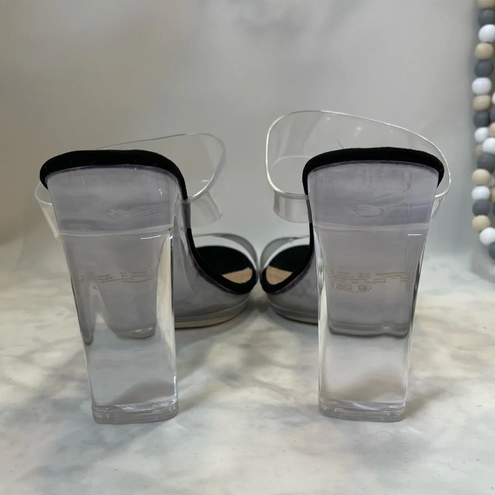 DREAM PAIRS Clear Two Strap Open Toe High Block Chunky Slip On Sandal 8.5